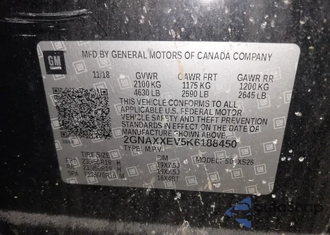 2019 Chevrolet Equinox Premier из США, поврежденный, VIN 2GNAXXEV5K6188450